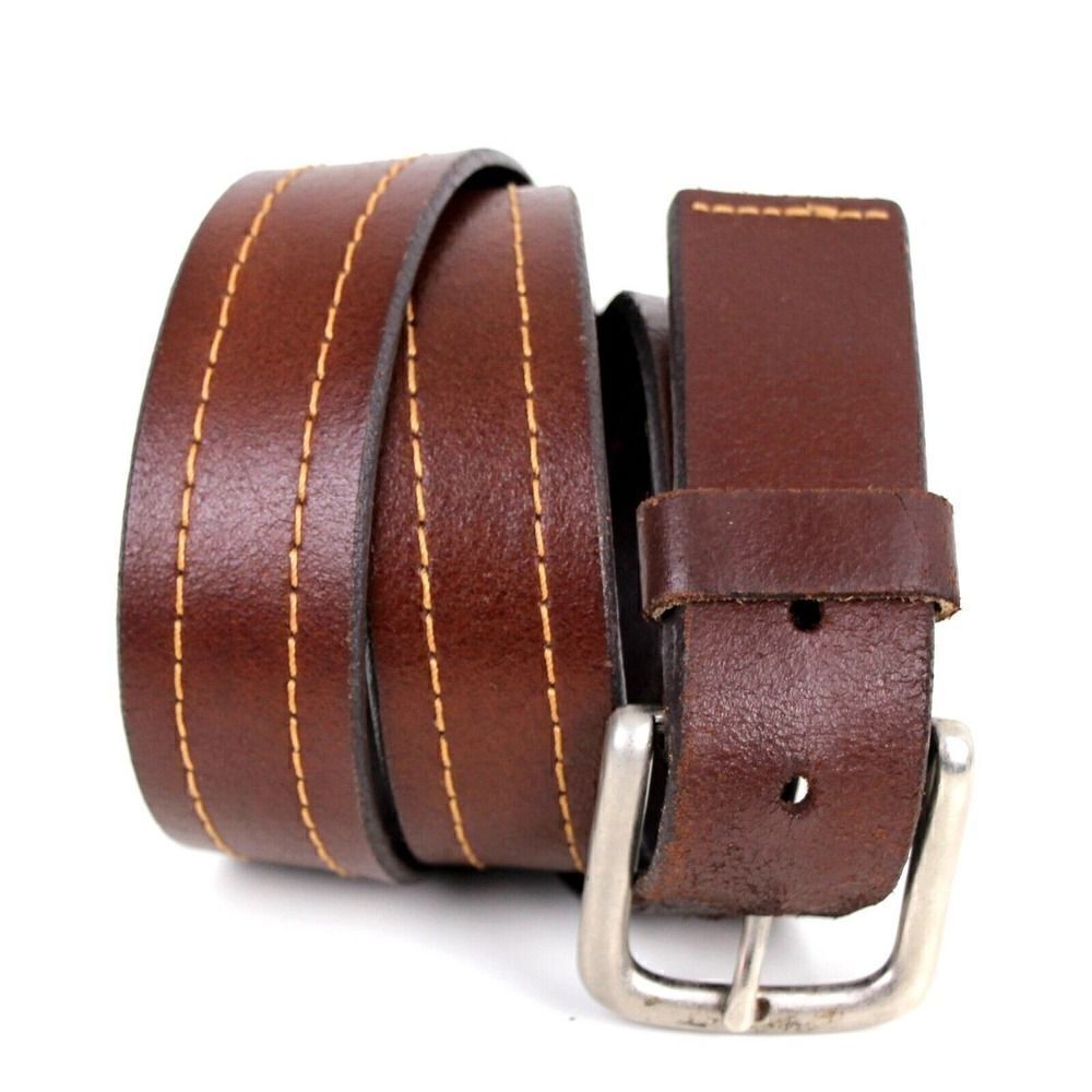 BROWN GENUINE LEATHER 1 3/8"Wd STITCHED CASUAL DRESS MEN'S BELT Sz M/34 (P35
